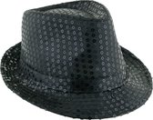 Toppers - Funny Fashion Carnaval verkleed Trilby hoedje met glitter pailletten - zwart - heren/dames