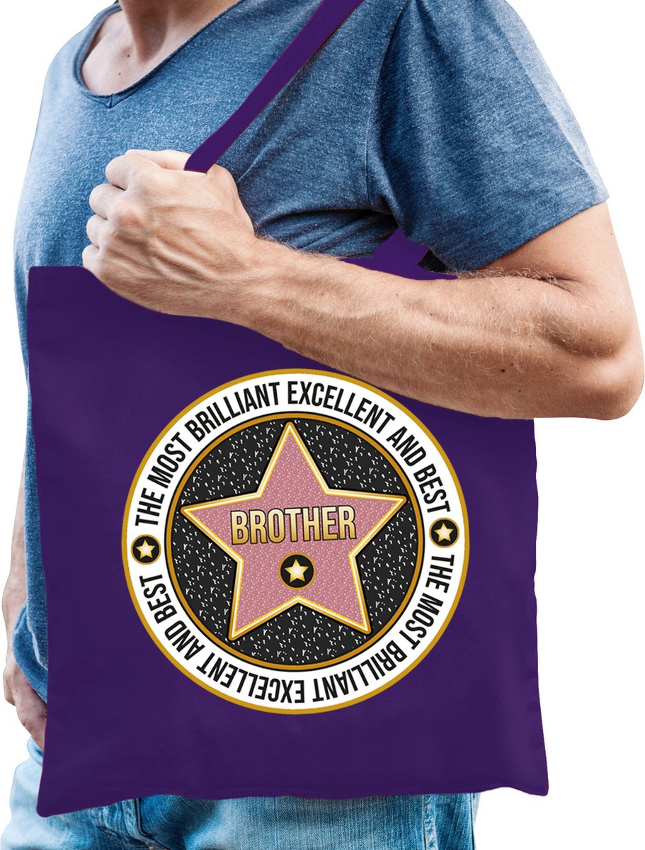 Bellatio Decorations Cadeau tas brother/broer - paars - katoen - 42 x 38 cm - verjaardag
