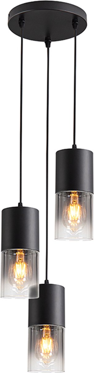 Olucia - HUY - Hanglamp - Zwart / Grijs - 3L - Vorm: Rond