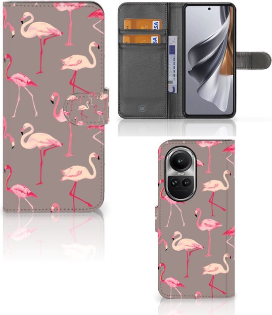 Hoesje met naam Geschikt voor OPPO Reno10 | 10 Pro Wallet Book Case Flamingo
