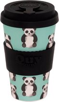 Quy Cup 400ml Ecologische reisbeker - "Panda" - Gerecycleerde flessen met mint siliconen deksel 9x9xH15cm