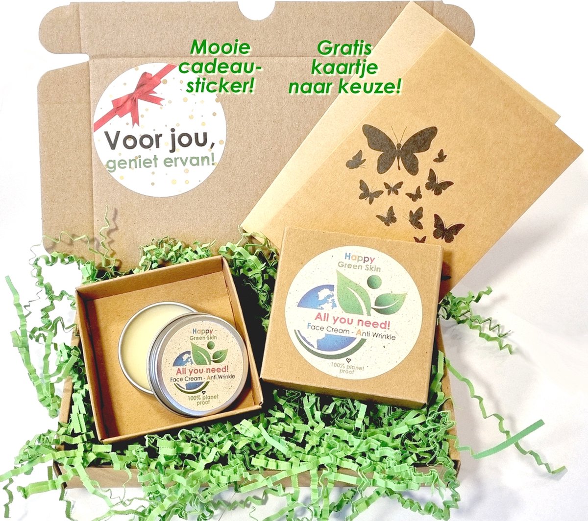 Duurzaam Kerstpakket brievenbus - Biologische Gezichtscrème - 100% ECO - cadeaupapier - met Kerstkaart - All you need - shea butter -cactusvijgolie - brievenbus - brievenbuscadeau - vrouw - creatief - origineel altijd goed - gezicht creme - dagcreme