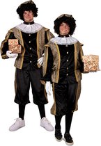Piet verkleed kostuum luxe 3-delig - zwart/goud - polyester - Pietenpakken voor volwassenen 52