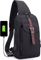 Moderne Crossbody Bag! Zwarte schoudertas met USB-poort voor Opladen onderweg. Waterafstotend, Compact & Veilig, functioneel, stijlvol en comfortabel met extra brede schouderband. Jouw Ideale Reisgenoot!