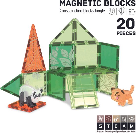 Roosly Magnetisch speelgoed 20stuk - Magnetic tiles Jungle - Montessori speelgoed - Magnetische Bouwstenen - Sinterklaas Cadeau