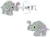 Joy|S - Zilveren olifant oorbellen - grijs met glittertjes - 9 x 6 mm