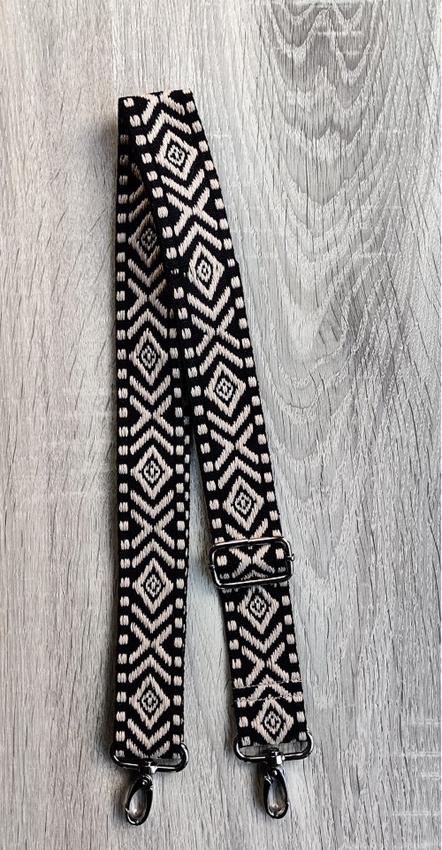 SWAN - Tassenriem - bag straps - tassenband - schouderband - camerariem - verstelbaar - zwart ecru - zilveren gesp - 40 mm