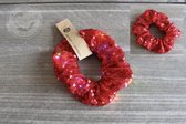 Scrunchie pailletten Rood- Scrunchie met licht - Pailletten Haarelastiek -Pailletten Haarelastiek met led