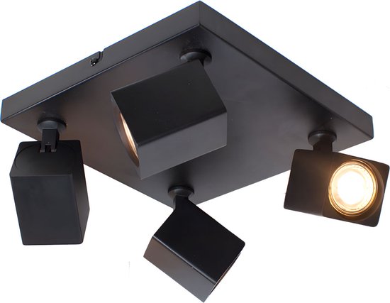Moderne spot vierkant Quadro | 4 lichts | zwart | metaal | 25 x 25 cm plaat | hal / woonkamer lamp | modern / strak design | Freelight