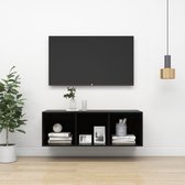 vidaXL TV-meubel Wandmontage - Hoogglans zwart - 37 x 37 x 107 cm - 3 vakken - Kast