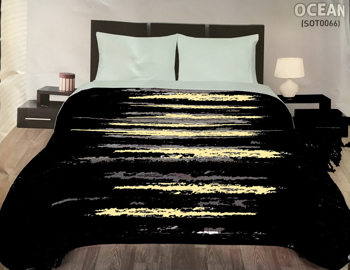 Bedsprei Ocean - Zwart/ creme - 180 x 260