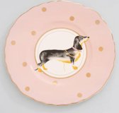 Yvonne Ellen London "Animal Magic" - bord - Teckel - porselein - roze ontbijtbord