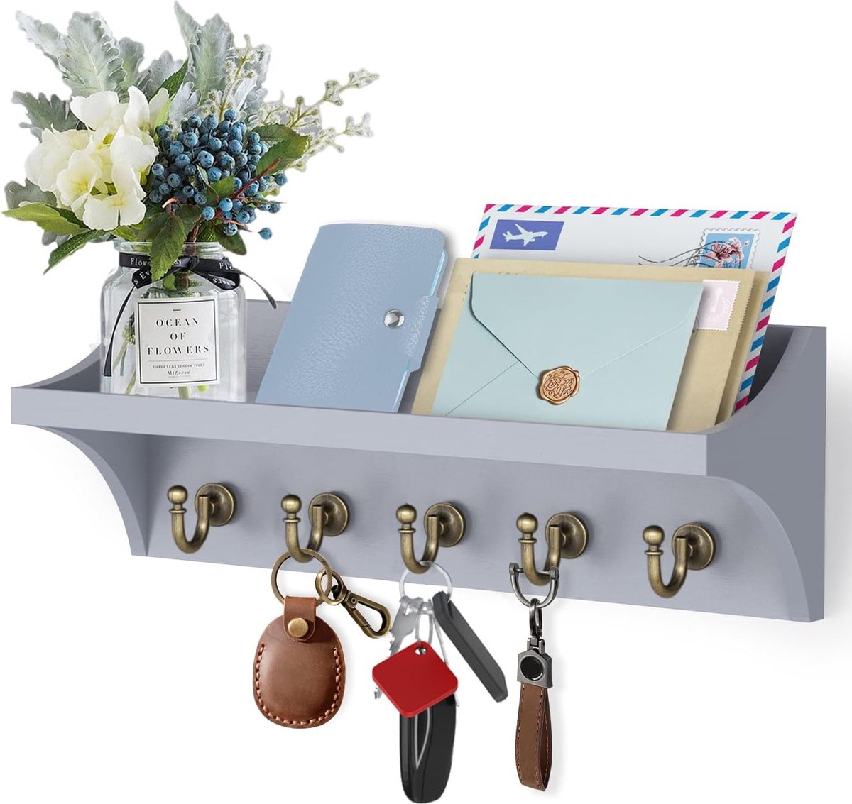 Keuken wandplank set van 2 - Planken met handdoekenrek - Plank voor aan de muur met