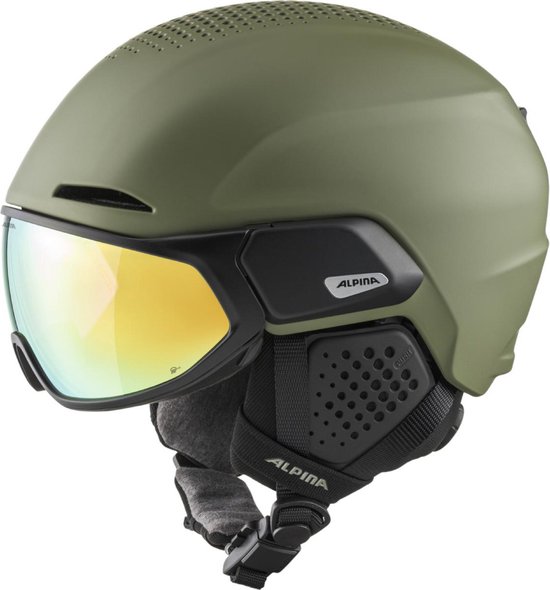 Alpina Alto Q Lite Skihelm Met Vizier 2023 | Olive Matt | Quatroflex Lite Morror (Cat. 2) | Maat: 51 - 55 cm