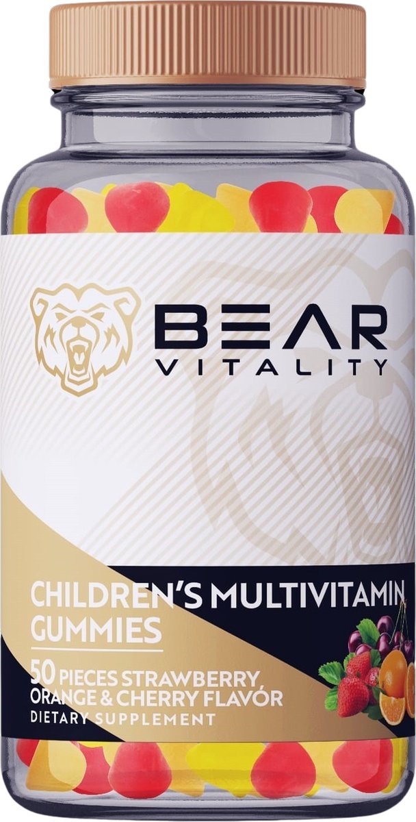 Bear Vitality Kids - Multivitamine Gummies Kinderen met Vitamine D2, Vitamine B12, Vitamine C, Zink en Biotine en meer - Vegan & Glutenvrij - 50 Stuks - Tot wel 50% Volumekorting!