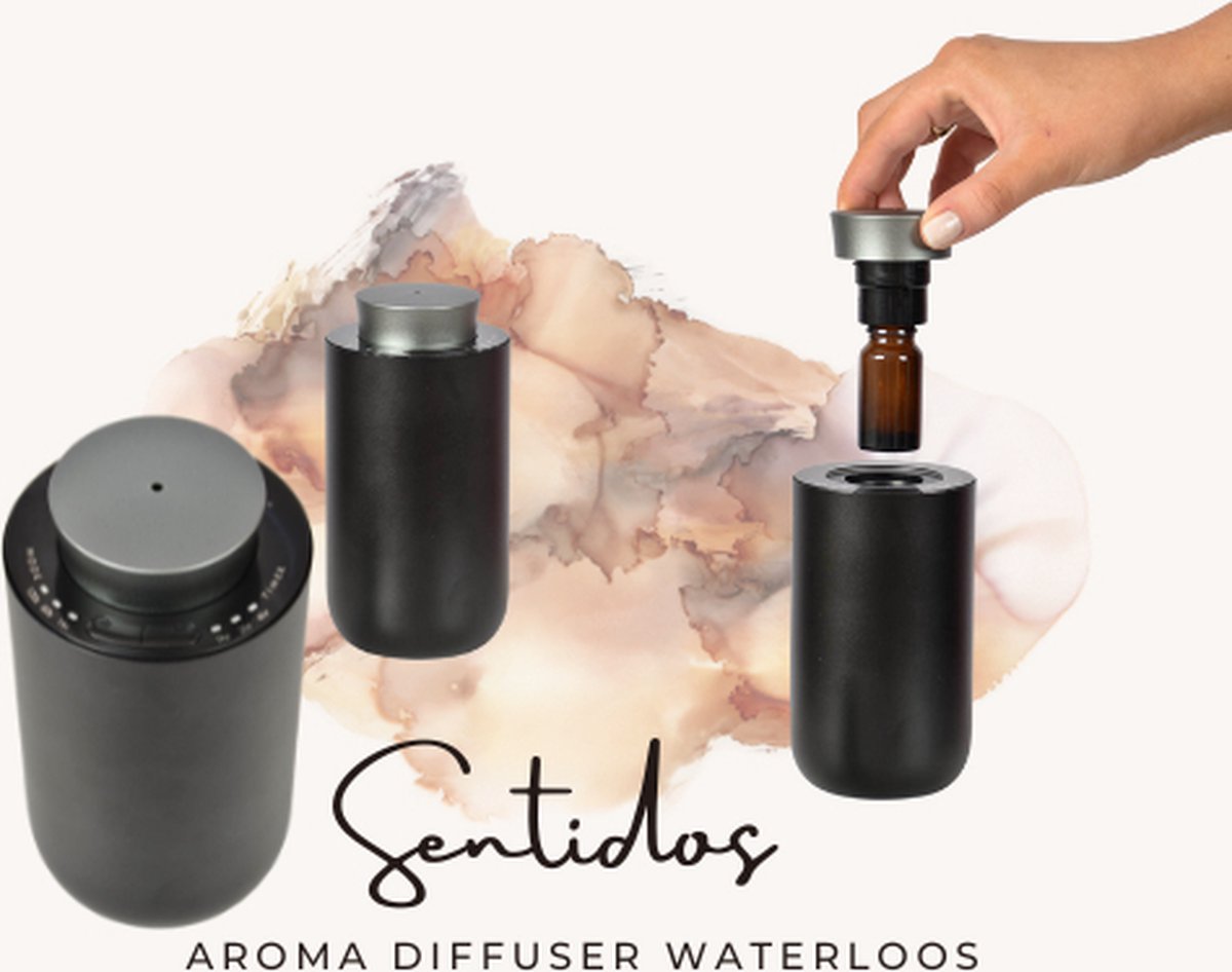 Portable en Waterloze Aroma Diffuser - Zwart - Pure Etherische Olie - Aromatherapie - Geurverspreider - in Luxe Verpakking