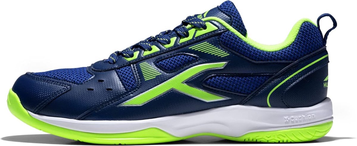 HUNDRED Raze Non-Marking Professionele Badminton Schoenen voor Heren (Marineblauw-Limoen, EU 46/UK 11/US 12) | Materiaal: Polyester-Rubber | Lichtgewicht | Geschikt voor Binnen Tennis/Squash/TT/Basketbal & Padel