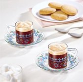 Kayacam glazen espresso (Turkse) koffieset espresso glazen met schotels - 4 pcs