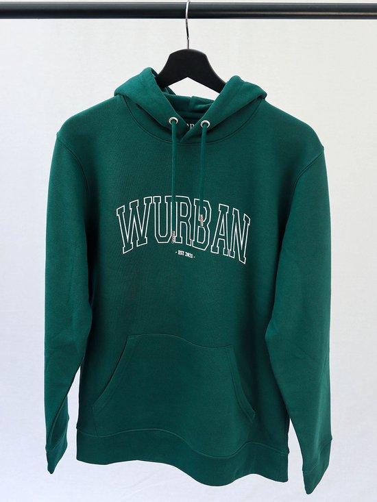Hoodie - Varsity classic - Wurban Wear | Casual | Hoodie | Unisex hoodie | Streetwear | Y2K | Gym | Gewichten | Hip hop | Urban fashion | Skateboard | Wit & Groen