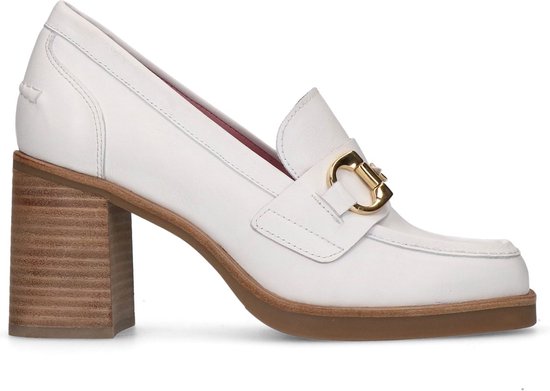 Manfield - Dames - Witte leren loafer pumps - Maat 37