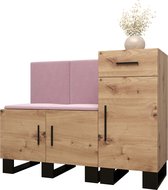 Garderobekast Ganggarderobe Compacte garderobe Vestibule Wandkast Plank Hal & Gang Kast Schoenenkast Gestoffeerde panelen en met een kussen - (BxHxD): 126x95x45,6 cm - ERNETST 18 - Artisan (Roze (Manilla 09))