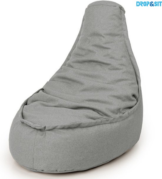 Drop & Sit Zitzak - Zitzak Stoel Volwassenen - 95 x 75 cm - Beanbag Grijs - Waterafstotend - Voor Binnen en Buiten - 100% Gerecycled Plastic