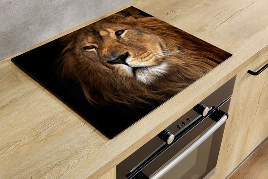 Protection induction - Lion Close Up - 60x52 cm - Protection induction - Plaque de recouvrement induction - Tapis induction - Antidérapant - Décoration Cuisine - Accessoires de vêtements pour bébé de Cuisine
