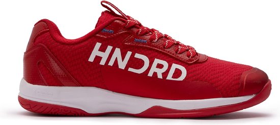 HUNDRED Xoom Pro non-marking professionele badmintonschoenen voor heren | Materiaal: kunstleer | Geschikt voor indoortennis, squash, tafeltennis, basketbal en padel (rood/wit, EU 41, UK 7, US 8)