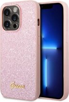 IPHONE 15 PRO - PC/TPU PINK GLITTER FLAKES CASE SCRIPT METAL LOGO - GUESS