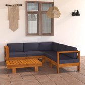 The Living Store Loungeset Acaciahout - Tuinmeubelset - Massief hout - Donkergrijs kussen - 100x60x25cm