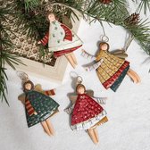 4 stuks metalen kersthangers, 11 cm, kleurrijke ijzeren losse engelhangers met bindkoord, 50 g, decoratieve bedels met 2 haken voor kerstboomversiering (engel)