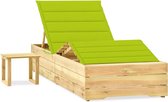 The Living Store Loungebed Hout - Tuinmeubelen - 198x90x(30-75)cm - Verstelbaar - Houten Ligbed met Kussen en Tafeltje