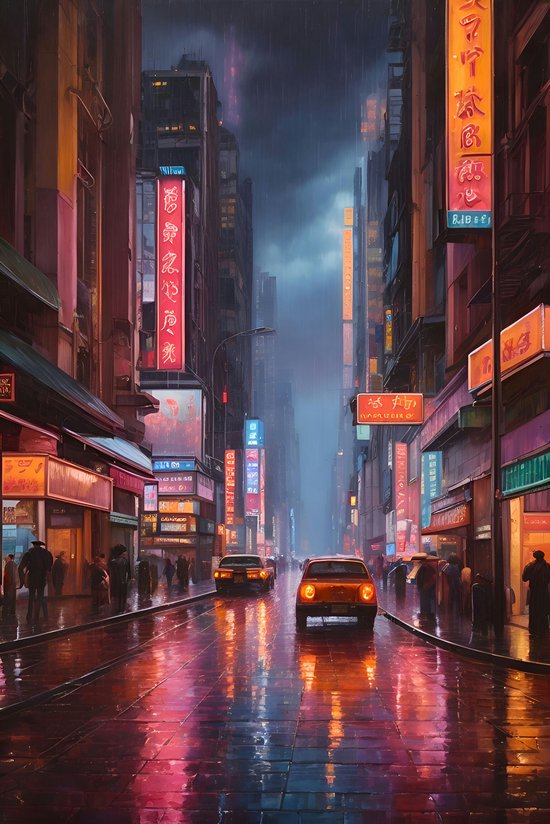 Neon Stad | Tokyo Poster | Cyberpunk Poster | Abstracte Kunst | Aziatische Stad | Metropol Poster | 61x91cm | Wanddecoratie | Muurposter | MT | Geschikt om in te lijsten