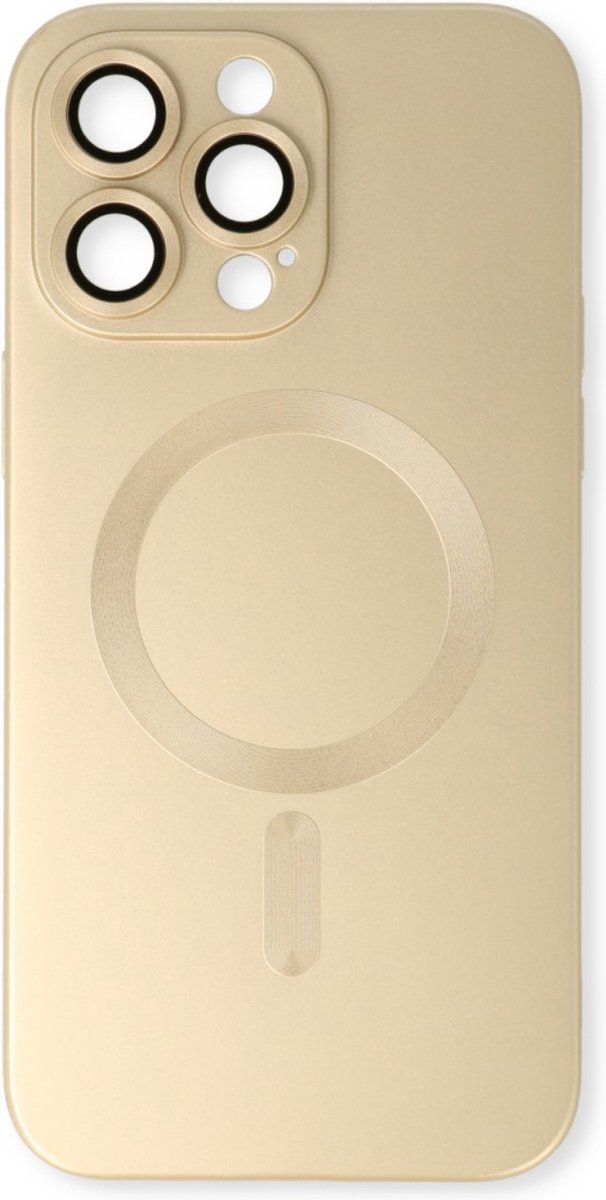 Apple iPhone 14 Hoesje Goud, Met Lensbeschermer - Magsafe - Magneet Case Met Ring en camera cover