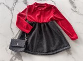 Baby meisjes glitter jurkje met tasje "Rood/Zwart", verkrijgbaar in de maten 80 t/m 104