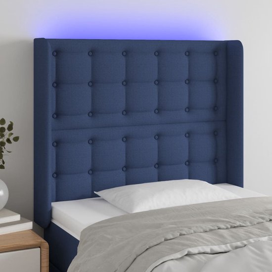 The Living Store Hoofdbord LED - Blauw - 93x16x118/128 cm - Verstelbaar hoofdeinde - Duurzaam materiaal