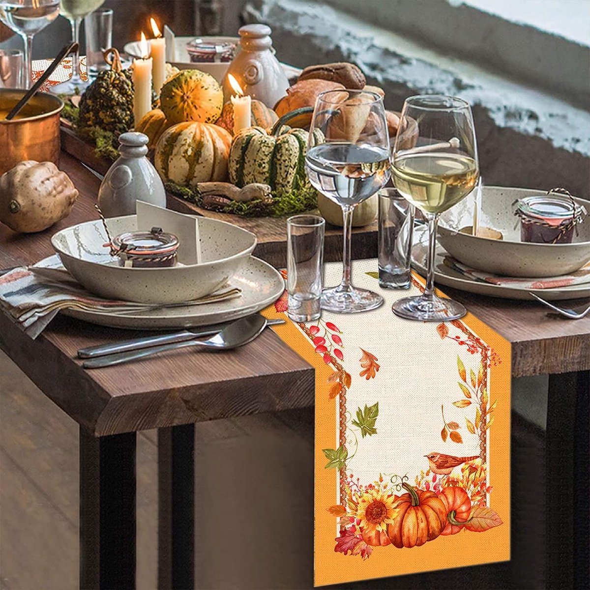 Tafelloper herfst tafelloper moderne tafelloper pompoen zonnebloem vintage moderne keuken eettafel decor tafelkleed voor vakantie feesten decoratie 33 x 180 cm