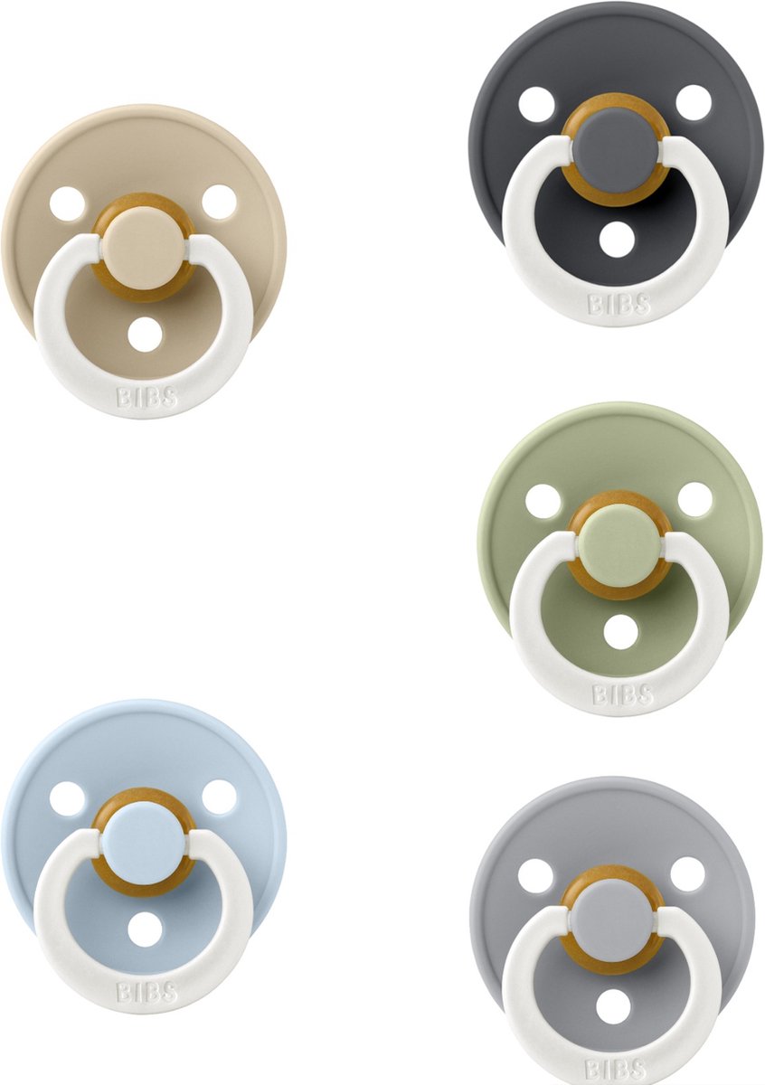 Goedkoopste Bibs fopspeen 0-6 maand set 5 stuks Iron Glow,Vanilla Glow,Sage Glow,Cloud Glow en Baby Blue Glow maat 1