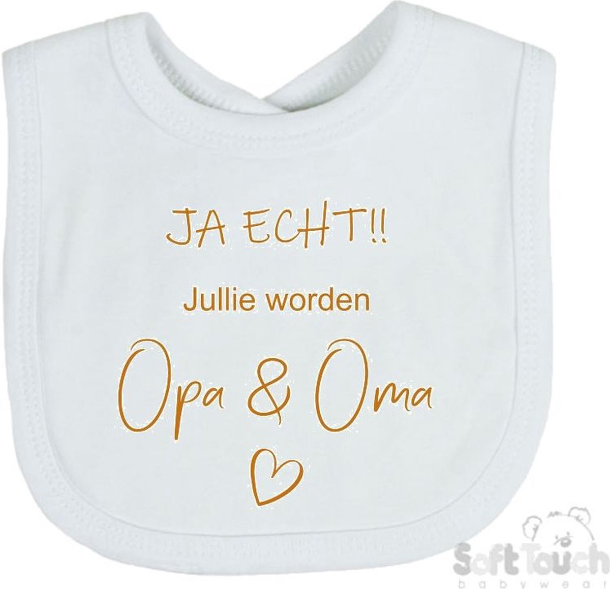 Goedkoopste Soft Touch Slabber Slabbetje Slab JA ECHT!! Jullie worden Opa & Oma Unisex Katoen Wit/tan Maat 33x22 Cm