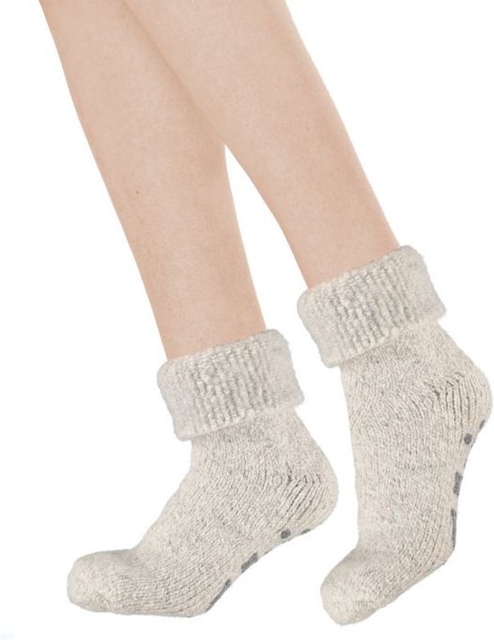 Miré - Wollen sokken dames - Huissok dames - Beige - Maat 36/42 - Fluffy sokken - Slofsokken - Huissokken - Warme sokken - Winter sokken - Anti Slip