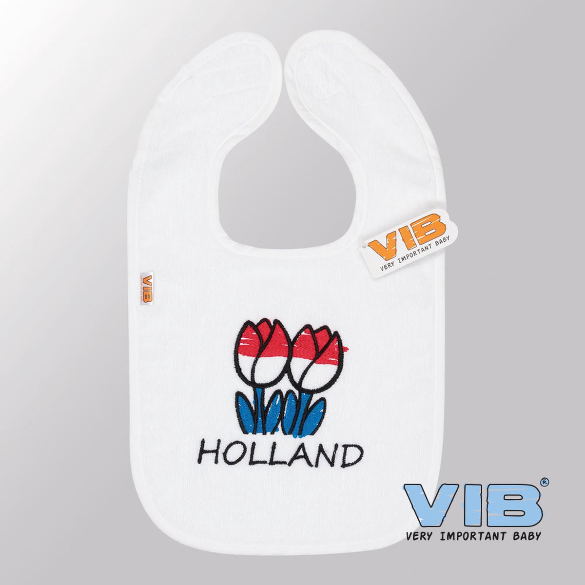 Goedkoopste VIB® - Slabbetje Luxe velours - Holland met tulpen (Wit) - Babykleertjes - Slabbetjes - zwangerschap aankondiging - baby aankondiging