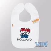 VIB® - Slabbetje Luxe velours - Holland met tulpen (Wit) - Babykleertjes - Baby cadeau