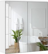 Meuble de salle de bain avec 2 portes miroir, meuble suspendu, meuble de salle de bain, meuble de salle de bain à 2 niveaux, étagère réglable en hauteur