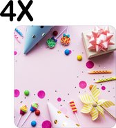 BWK Luxe Placemat - Roze Party - Feest - Versiering - Achtergrond - Set van 4 Placemats - 50x50 cm - 2 mm dik Vinyl - Anti Slip - Afneembaar