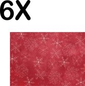 BWK Textiele Placemat - Rood - Wit - Kerst Patroon - Sneeuwvlok - IJskristal - Ster - Set van 6 Placemats - 40x30 cm - Polyester Stof - Afneembaar