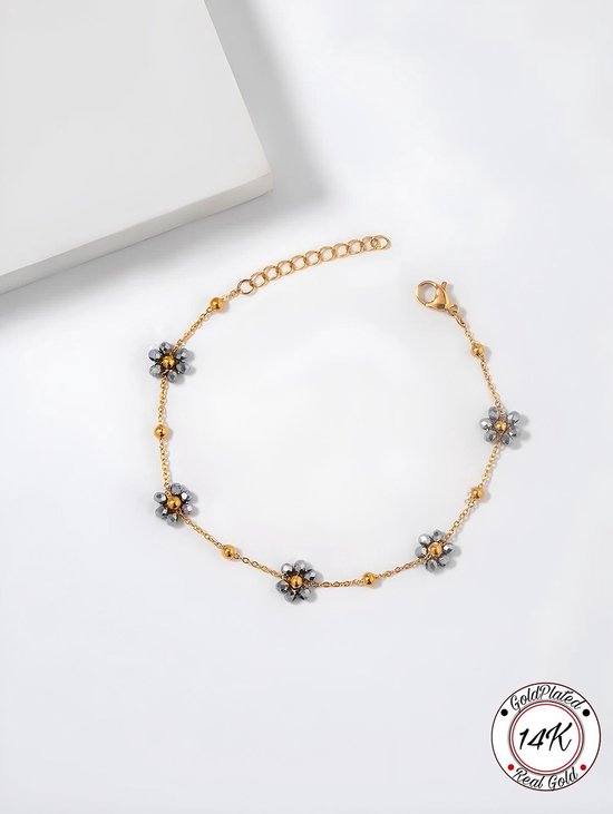Soraro Flower Armband | Bloem | Goudkleurig | 14K Goldplated | Roestvrij Staal | 18 cm tot 21 cm | Best Verkochte Sieraden | Vrouwen Cadeau