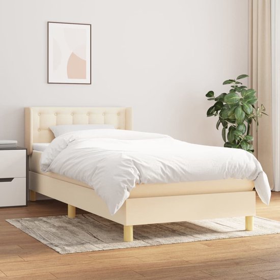 The Living Store Boxspring Bed - Crème - 203 x 93 x 78/88 cm - Pocketvering Matras - Comfortabele Ondersteuning - Huidvriendelijk Topmatras