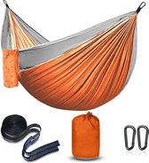 Hangmat kamperen Ultralicht met touwafdekkingen, Reishangmat Ademend Nylon Parachute Hangmatten voor buiten kamperen, tuin & strand (Oranje/Grijs)