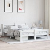 The Living Store Bedframe Grenenhout - Wit - 206x126x66 cm - Geschikt voor matras 120x200 cm - Montage vereist
