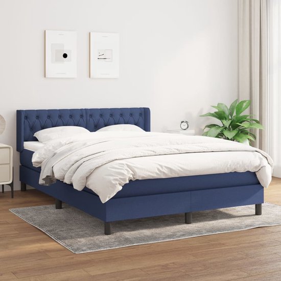 The Living Store Boxspringbed - Pocketvering - Middelharde ondersteuning - Blauw - 203 x 147 x 78/88 cm - Inclusief hoofdbord en matras - The Living Store